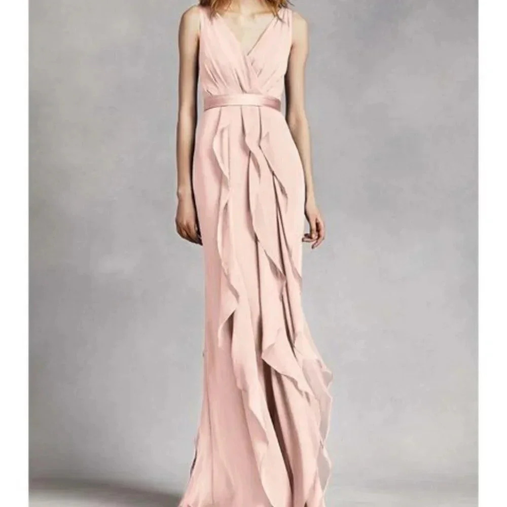 White By Vera Wang Blush Pink Ruffle Maxi Bridesmaids Dress 2